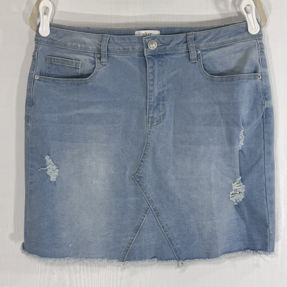 YMI Women Denim Mini  Fray Hem Blue‎ Stretch Cute Skirt Size 11/30